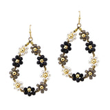 107753, TEARDROP FLOWER PEARL AND GLASS BEADED DANGLE EARRING