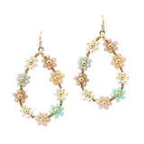 107753, TEARDROP FLOWER PEARL AND GLASS BEADED DANGLE EARRING