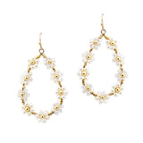 107753, TEARDROP FLOWER PEARL AND GLASS BEADED DANGLE EARRING