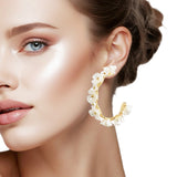 107509, FLOWER PEARL ACCENT ROUND HOOP EARRING