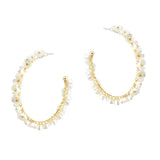 107510, MINI FLOWER PEARL ACCENT ROUND HOOP EARRING