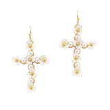 107339, FLOWER CROSS PEARL DANGLE EARRING