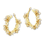 108639, FLOWER PEARL GLASS BEAD ACCENT HOOP EARRING
