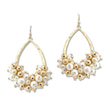 108553, PEARL CLUSTER HAMMERED TEARDROP DANGLE EARRING
