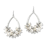 108553, PEARL CLUSTER HAMMERED TEARDROP DANGLE EARRING