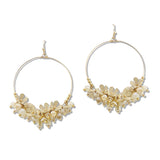 108635, FLOWER GLASS BEADED ROUND HOOP DANGLE EARRING