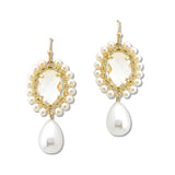 108637, OVAL GLASS STONE ACCENT PEARL DANGLE EARRING
