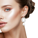 108637, OVAL GLASS STONE ACCENT PEARL DANGLE EARRING