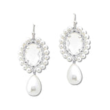 108637, OVAL GLASS STONE ACCENT PEARL DANGLE EARRING