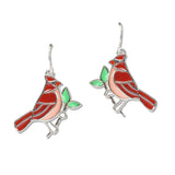 108022, CARDINAL BIRD ABSTRACT GLASS DANGLE EARRING