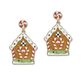 108037, CHRISTMAS GLITTER GINGERBREAD HOUSE DANGLE EARRING