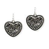 107164, FILIGREE HEART WITH RHINESTONE DANGLE EARRING