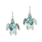 107525, SEA TURTLE ABALONE ABSTRACT GLASS DANGLE EARRING
