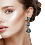 107531, WESTERN TURQUOISE STONE ACCENT FLOWER DANGLE EARRING