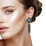 107532, WESTERN CROSS WITH BALL TEXTURED ACCENT DANGLE EARRING