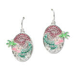 108027, TROPICAL THEMED FLAMINGO PAVE RHINESTONE DANGLE EARRING