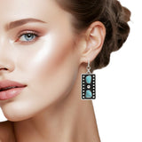 107530, WESTERN TURQUOISE STONE WITH BALL TEXTURED DANGLE EARRING