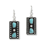 107530, WESTERN TURQUOISE STONE WITH BALL TEXTURED DANGLE EARRING