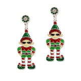 108659, CHRISTMAS ELF GLITTER ENAMEL DANGLE EARRING