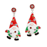 108660, CHRISTMAS GNOME ENAMEL RHINESTONE DANGLE EARRING