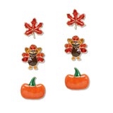 108359, THANKSGIVING TURKEY MAPLE LEAF PUMPKIN ENAMEL 3 PAIR STUD EARRING SET