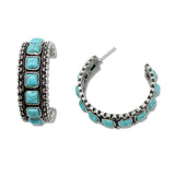 108410, WESTERN SQUARE TURQUOISE STONE ACCENT HOOP EARRING