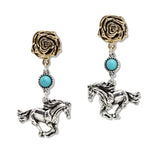 108419, WESTERN ROSE WITH HORSE DANGLE EARRING