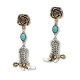 108417, WESTERN ROSE WITH BOOTS DANGLE EARRING
