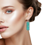 107784, WESTERN RECTANGLE TURQUOISE STONE DANGLE EARRING