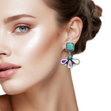 108416, WESTERN TURQUOISE STONE TRIPLE RHINESTONE ACCENT DANGLE EARRING