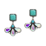 108416, WESTERN TURQUOISE STONE TRIPLE RHINESTONE ACCENT DANGLE EARRING