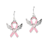 108468, ANGEL WINGS PINK RIBBON ENAMEL ACCENT DANGLE EARRING