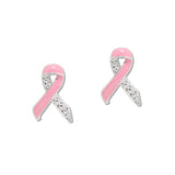 108466, PINK RIBBON ENAMEL ACCENT STUD EARRING