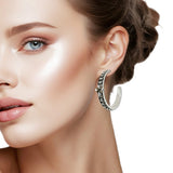 108654, CROSS ACCENT BALL TEXTURED ROUND HOOP EARRING