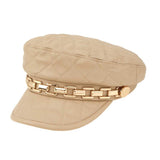 104405, QUILTED CHAIN TRIM FAUX LEATHER CABBIE HAT