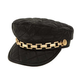 104405, QUILTED CHAIN TRIM FAUX LEATHER CABBIE HAT