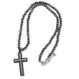 107975, WESTERN CROSS PENDANT WITH NAVAJO BEADED LONG NECKLACE
