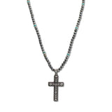 107975, WESTERN CROSS PENDANT WITH NAVAJO BEADED LONG NECKLACE