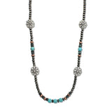 107937, WESTERN CONCHO ACCENT TURQUOISE STONE WITH NAVAJO BEADED LONG NECKLACE