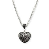 107163, FILIGREE HEART WITH RHINESTONE PENDANT NECKLACE