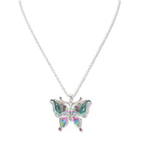 108424, BUTTERFLY ENAMEL CRYSTAL RHINESTONE ACCENT PENDANT NECKLACE