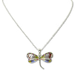 108575, DRAGONFLY ENAMEL CRYSTAL RHINESTONE ACCENT PENDANT NECKLACE