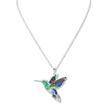 108425, HUMMINGBIRD ENAMEL CRYSTAL RHINESTONE ACCENT PENDANT NECKLACE