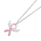 108469, ANGEL WINGS PINK RIBBON ENAMEL ACCENT PENDANT NECKLACE