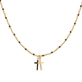107756, ENAMEL CROSS CHARM DAINTY BEADED NECKLACE