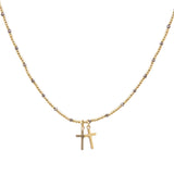 107756, ENAMEL CROSS CHARM DAINTY BEADED NECKLACE
