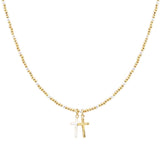 107756, ENAMEL CROSS CHARM DAINTY BEADED NECKLACE