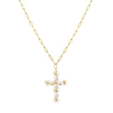 107340, FLOWER CROSS PEARL PENDANT NECKLACE