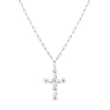 107340, FLOWER CROSS PEARL PENDANT NECKLACE