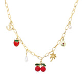107519, CHERRY STRAWBERRY PALM TREE ANCHOR MULTI CHARM NECKLACE